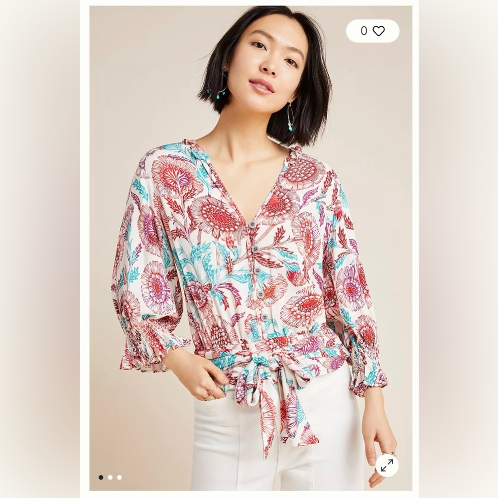 Floral Tie-Front Blouse in Multicolor